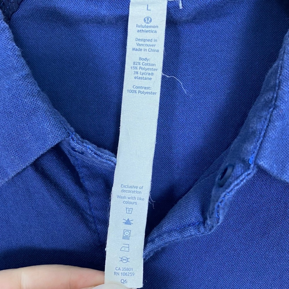Lululemon Snap To It Short Sleeve Button‎ Up Shirt Blue Size Large Cotton Blend - Picture 2 of 6